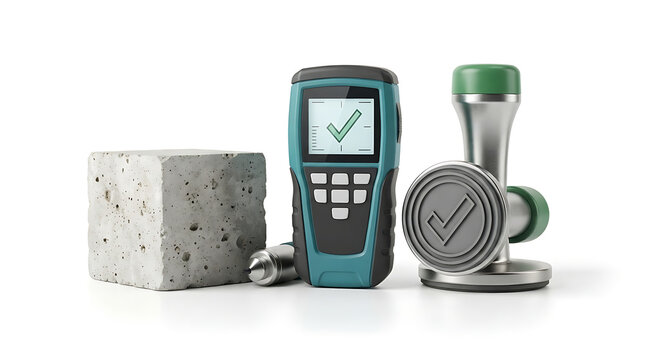 Concrete material inspection device with a rubber stamp and a cubic sample