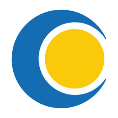 Blue crescent and yellow circle graphic isolated © jamil