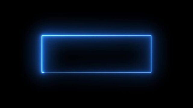 Glowing neon blue rectangular frame border on black background a created