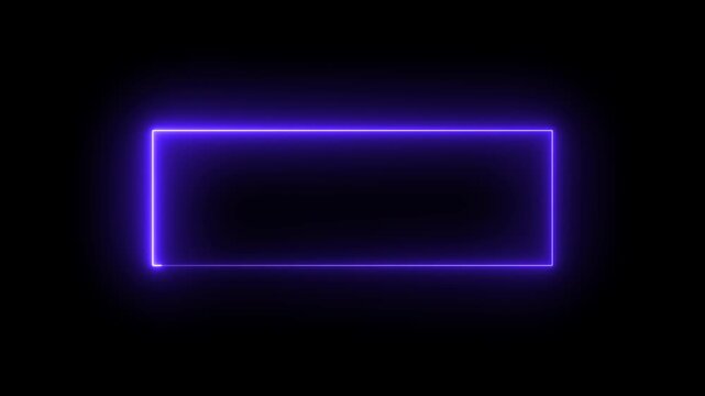 Minimalist purple neon rectangle frame on a dark black background a glowing