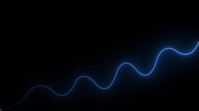Abstract neon line waves animation. neon wave line royal blue color animation on black background,,,,,