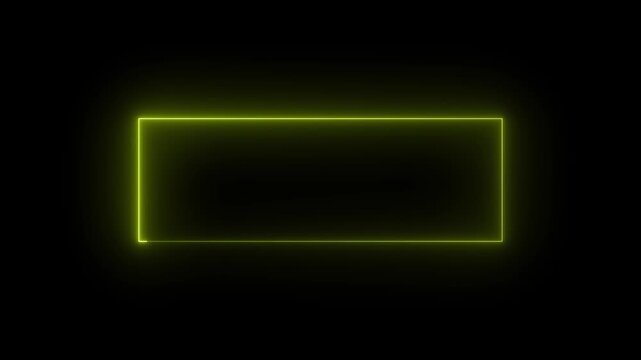 Minimalist yellow neon rectangle frame on a dark black background a glowing