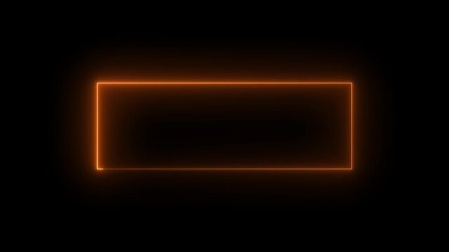 Minimalist orange neon rectangle frame on a dark black background a glowing