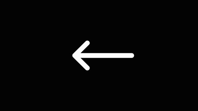 Simple white arrow pointing to the left on a solid black background a minimalist graphic symbol of an indicating the direction on stark