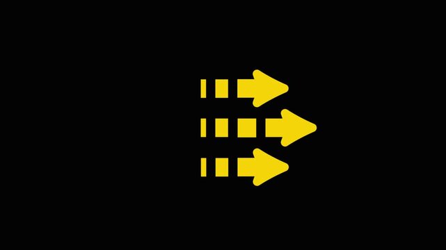 Three yellow dashed arrows pointing right against a dark black background a set of stylized moving toward the against contrasting