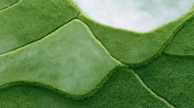 Aerial View of Green Rice Paddy Fields Pattern