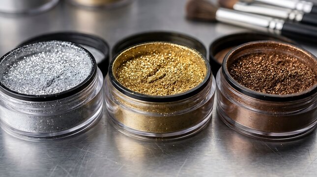 Loose Cosmetic Glitter Pigments in Silver Gold and Bronze