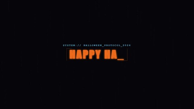Happy Halloween Digital System Protocol Text Animation on Dark Background