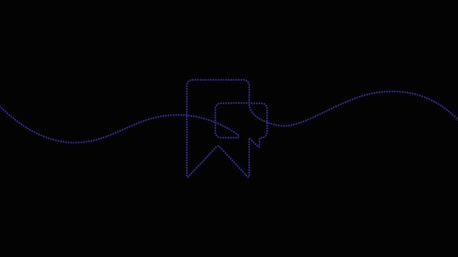 Dotted bookmark chat icon featuring a speech bubble made of blue dots on a black background. Includes wavy-line motion. 4K animation.