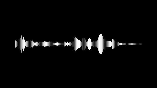 Minimalist sound wave spectrum animation, dynamic white audio visualizer music sound wave animation,  digital music frequency wave, music player interface and voice recording on black background.4k