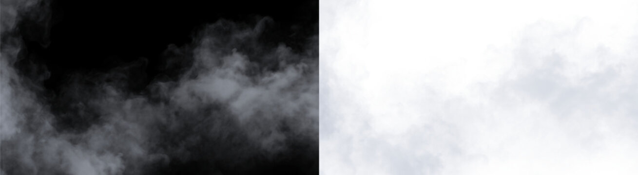 Realistic dry ice smoke, fog or steam overlay texture isolated on transparent background