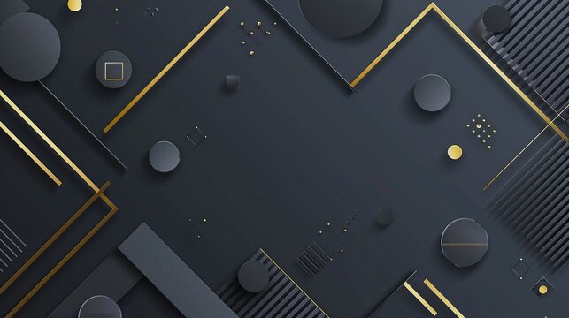 Elegant Abstract Dark Grey and Gold Geometric Banner with Sophisticated 3D Shapes, Minimalist Luxury Background for Corporate Presentation, Web Header, and Premium Marketing Design.