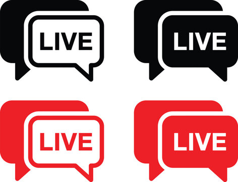 Live stream chat bubble icons in black and red colors for digital