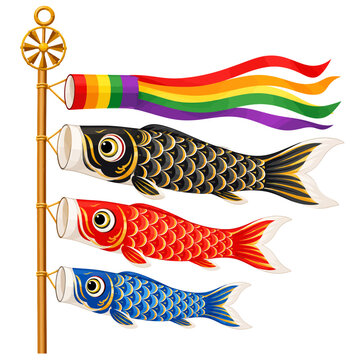 Colorful Koinobori Carp Streamers Hanging on a Pole for Japanese Children's Day Celebration