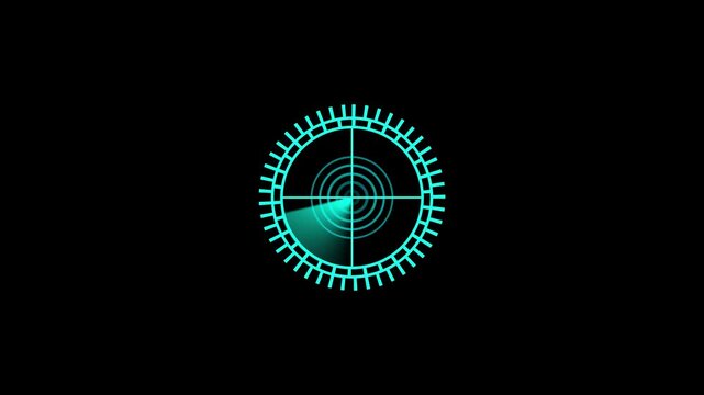Simple Radar Scanning Navigation ,Abstract glowing radar screen with digital radio waves on black background.