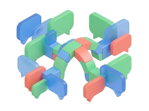 Interconnected speech bubbles with trust bridge, organizational trust