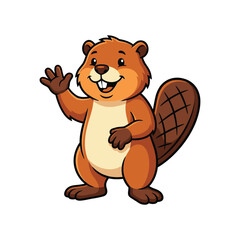 Cute cartoon beaver character waving hand friendly illustration with cute animal © FORHAD
