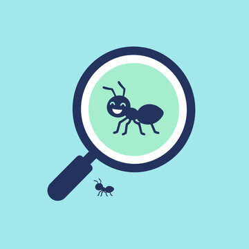 Illustration of an ant under a magnifying glass.