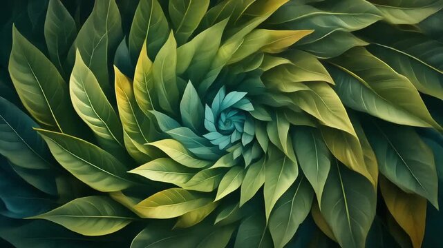 Green Leaf Spiral Pattern, Nature Fractal Design, Swirling Leaves, Organic Growth, Abstract Background