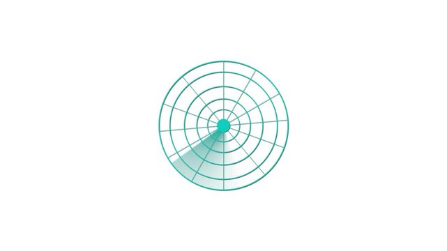 Green tech space radar interface with rotating loop animation on white background.
