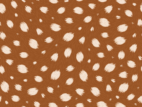 Cute deer skin seamless pattern. Hand-drawn fur coat with white deer spots. Animal print.