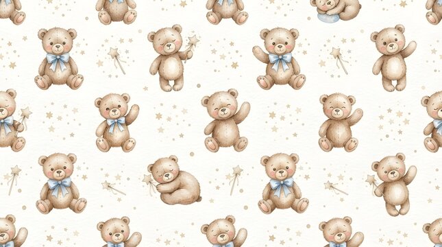 Cute Teddy Bear Seamless Pattern for Children&rsquo;s Textiles and Nursery Decor