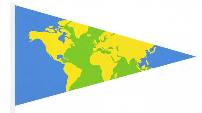 Peta dunia globe vektor pada bendera segitiga biru