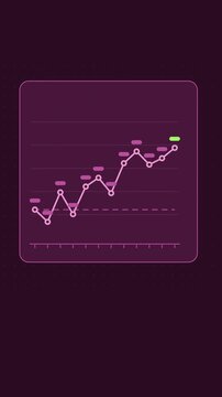 Vertical 9:16 animated line chart animation drawing in violet and blue on a dark background. Seamless looping 4K data visualization in portrait format for reels, shorts, stories and mobile presentatio