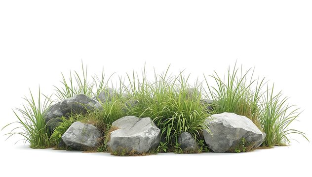 grass on white background/Ultra-sharp high-resolution rocks with wild grass, isolated on a white background. Ideal for nature, geology, landscaping, and environmental design projects.