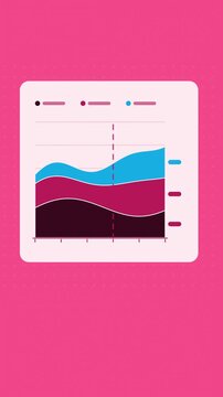 Vertical 9:16 animated stacked area chart layers in coral and magenta on a dark background. Seamless looping 4K data visualization in portrait format for reels, shorts, stories and mobile presentation