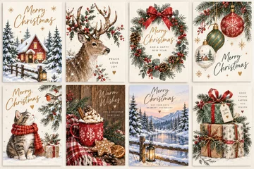 Vintage Christmas Card Collection with Cozy Winter Animals Gifts and Holiday Scenes © Evdoha