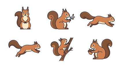 Obraz premium Squirrel Animal Icon Collection for Cute Rodent Wildlife Forest and Woodland Nature Design
