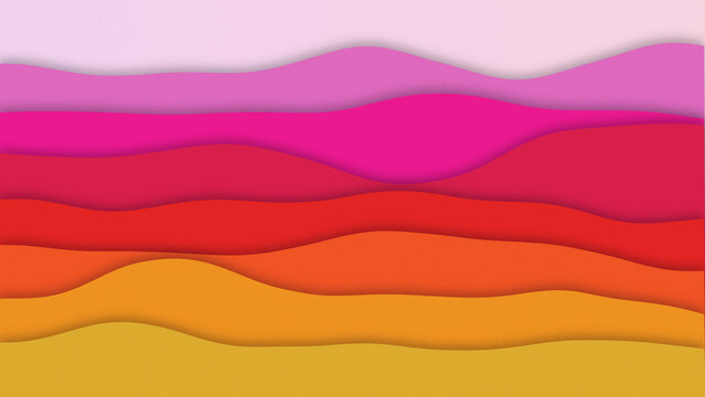 Abstract paper cut background with layered wavy shapes in warm color palette