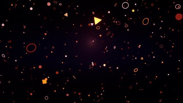 Copper and orange glowing triangular shards and particles drifting on black, abstract loop 4K
