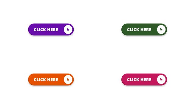 4K Animation of Colorful Web Design Call to Action Buttons Set on White Background with Click Here Text for UI UX Projects