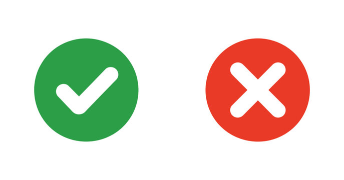 Green tick mark, red cross mark icons, yes and no buttons, do and don't symbols, checkmark and Crossmark vector illustration.