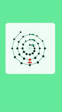 Vertical 9:16 animated spiral timeline chart growing in green and teal on a light background. Seamless looping 4K data visualization in portrait format for reels, shorts, stories and mobile presentati