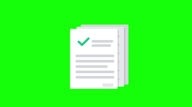 Approved document illustration with green check mark icon on chroma key background, concept of signed business contract