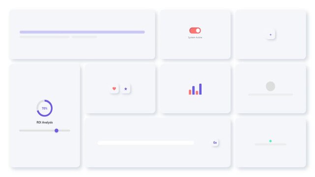 Modern Minimalist UI UX Dashboard Animation featuring Data Visualization Charts ROI Analysis and Interactive Interface Elements for Technology Business Software