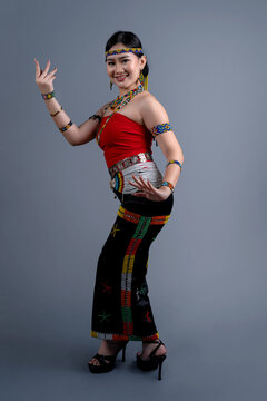 Portrait of young girl wearing a traditional cloth Simba Murut Tahol native of Sabah Borneo