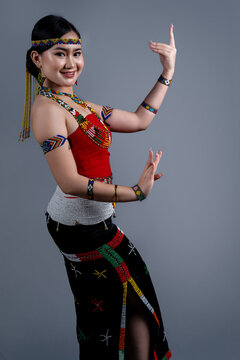 Portrait of young girl wearing a traditional cloth Simba Murut Tahol native of Sabah Borneo