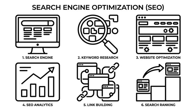 **Search Engine Optimization (SEO)** &rarr; **Search Engine Optimization and Digital Marketing Line Icon Set** 🔍📈
