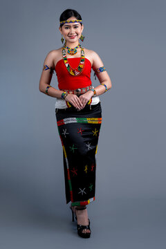 Portrait of young girl wearing a traditional cloth Simba Murut Tahol native of Sabah Borneo