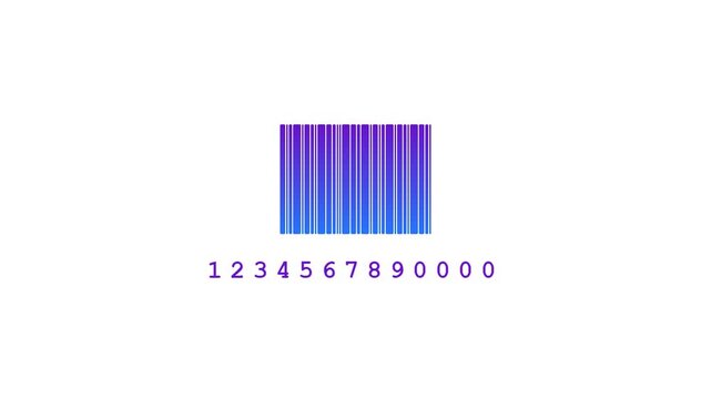 Modern Animated Barcode Icon with Purple and Blue Gradient and Numbers, Digital Shopping Concept