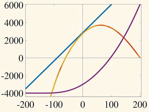Line, Parabola and Exponential Function Graphs on a Coordinate Plane