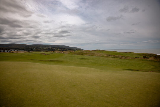 Inverness, Canada - September 18, 2026: Coastal fairways at Cabot Links descend toward the Gulf of St. Lawrence and rocky Cape Breton shoreline.