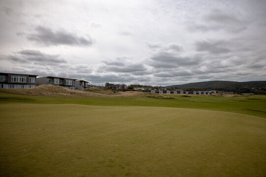 Inverness, Canada - September 18, 2026: Coastal fairways at Cabot Links descend toward the Gulf of St. Lawrence and rocky Cape Breton shoreline.