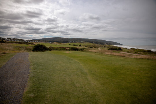 Inverness, Canada - September 18, 2026: Coastal fairways at Cabot Links descend toward the Gulf of St. Lawrence and rocky Cape Breton shoreline.