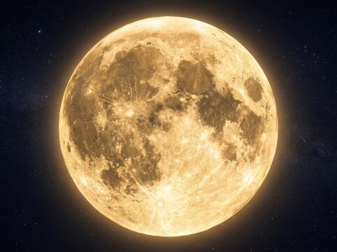 Full orange moon glowing in the dark night sky