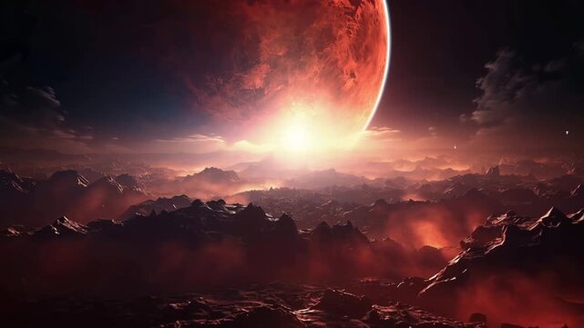 Red Planet Landscape Under Cosmic Sky